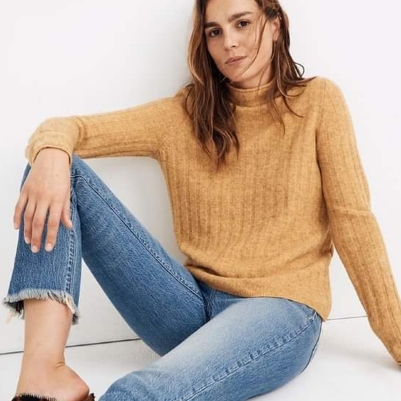 Madewell Sweaters - MADEWELL | Ribbed mustard Heathered turtle neck sweater